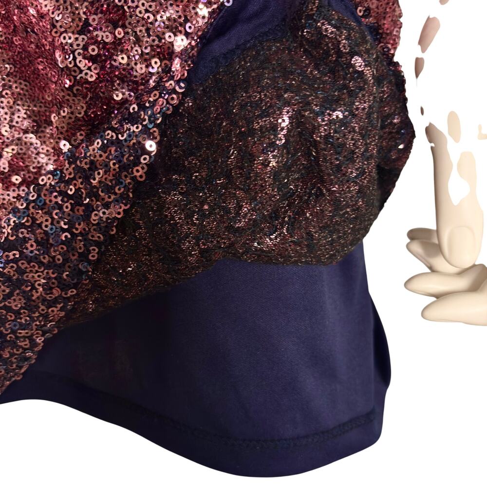 Maia Sequin Ombre Mini Dress 4 Navy Pink 3/4 Sleeve Cocktail Holiday Party - Picture 7 of 12